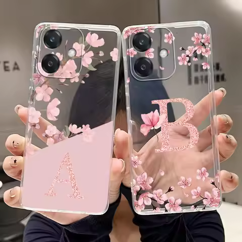 Letter Case For OPPO A40 A40m A60 (LATAM) OPPO A20 Fundas Fashion Flower Cover Transparent Soft Sili