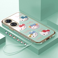 Hontinga Casing Case For OPPO Reno8 T Reno8T Reno 8T 5G 4G Case Cartoon Lovely Cartoon Hello Kitty Luxury Chrome Plated Soft TPU Square Phone Case Full Cover Camera Protection Anti Gores Rubber Cases For Girls