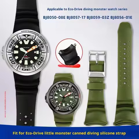 Army green Breathable rubber strap For Citizen BJ8050-08E BJ8050 Bj8057 Inlaid stainless steel adapt