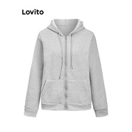 (KOLs pick) Lovito Casual Plain Zipper Coat for Women LNL67083 Lovito Womens Casual Plain Zipper Coa