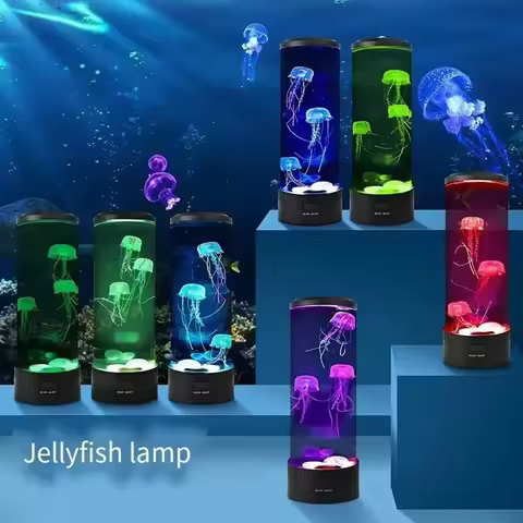 GGbingo Jellyfish Lamp 7Colors Mood Color-Changing LED Aquarium Ocean Night Light Bedroom Desktop Li