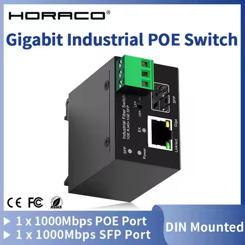 HORACO Industrial POE Switch 1 Gigabit RJ45 Port 1 Gigabit SFP Port with DIN Rail BT90W POE Output P