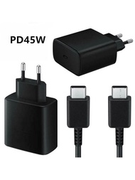 二合一套裝 Pd45w 手機充電器適用於三星 S22/s21/s20/note10 帶 5a Cc 超級快速充電線和美國/歐盟快速壁式充電器