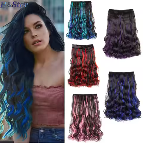 H&STAR 5Clips Synthetic One Piece Hair Extension Wavy Hair Clip in Balayage Gradient Ombre Color Mod