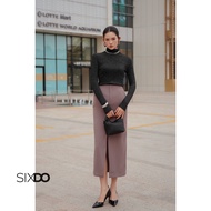 Chân váy bút chì màu nâu gỗ xẻ trước SIXDO (Teak Megashi Pencil Skirt)