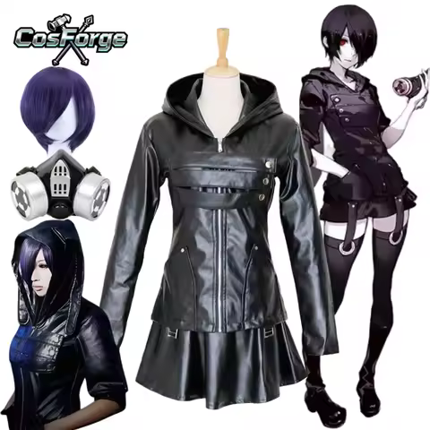 Anime Tokyo Ghoul Touka Kirishima Cosplay Costume Full Set PU Leather Black Dress for Women Hoodie W