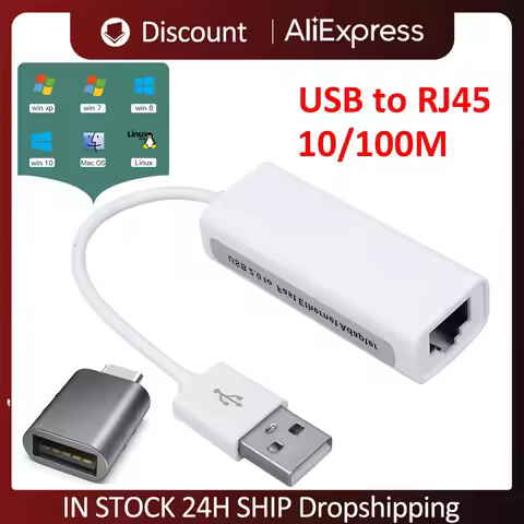 USB Ethernet Adapter 100Mbps PC Internet USB For Windows/Linux USB A To RJ45 Lan Internet Cable for 