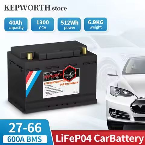 27-66 12V 40AH LiFePO4 Lithium Car Battery 1300CCA Starting Battery Deep Cycle Built-in 200A BMS for