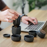 (Hoo Toc) Convenient portable tea set for traveling includes four cups, simple Japanese-style handba
