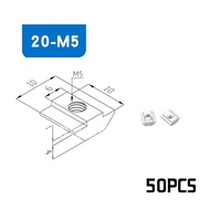 T Sliding Nut M5 50pcs/T Sliding Nut Untuk Aluminium Profile/T Sliding Nut Zin-Plated Carbon Steel