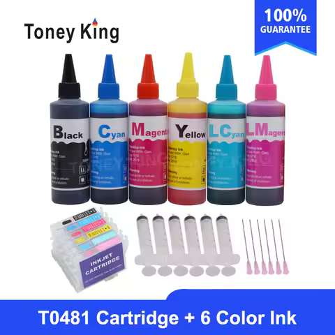 Toney King T0481 Dye Ink Cartridges For Epson Stylus Photo R200 R220 R320 R340 RX500 RX60 Printer +