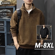 M-8XL Korean Style Half Zipper Long-Sleeved Sweatshirt Men Large Size Top Stand-Up Collar Sweatshirt