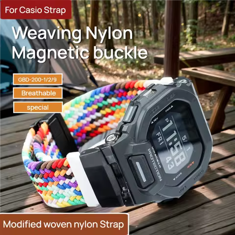 Weaving Nylon Wristband For Casio G-SHOCK Small Square GBD-200 GBD200 Cat Man Canvas Watch Strap Men