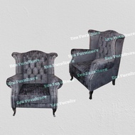 Kerusi Baldu Velvet Wing Chair1 Seater Arm Chair Chesterfield Wing Chair