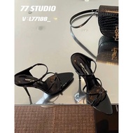 SAINT LAUREN Yangshulin ysl Spring Summer New Style Cross Strap Shallow Top High Heel Slippers