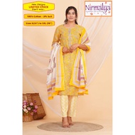 [Size S to 5XL] Ready-Stock Yellow Ethnic Handblocked 100% Cotton, 3pc Suit