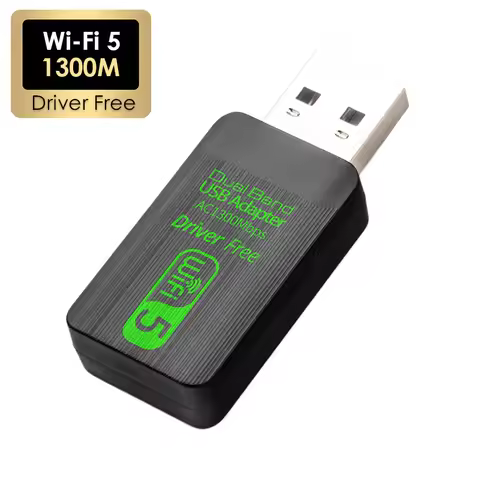2.4/5.8GHz Dual Band 1300M USB 2.0 Wi-Fi5 Mini Adapter Free Driver AC1300M External Wireless Network