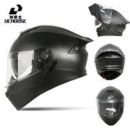 UCHOOSE หมวกกันน็อคกันน้ำกันแดดเลนส์คู่สีดำ Seluruh Wajah หมวกนิรภัยถอดได้แบบแยกส่วน