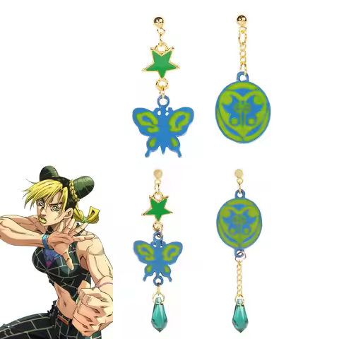 Women Cosplay Props Decoration Accessories Stone Ocean Jolyne Cujoh Green Butterfly Earrings