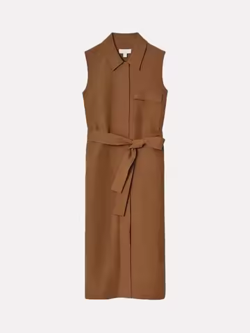 Summer New Women's Sle Svel Midi irt Dr Brown Casual High Waist Polyester Fiber Ciwalk Zipper A-Line