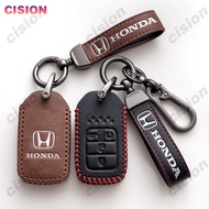 Leather Car Key Case Cover Bag Zinc Alloy Keychain Protector For Honda Brio HRV City Civic Accord Vezel CRV Accord Odyssey BRV Shuttle Jazz Freed Smart Folding Flip Remote Fob Holder Shell