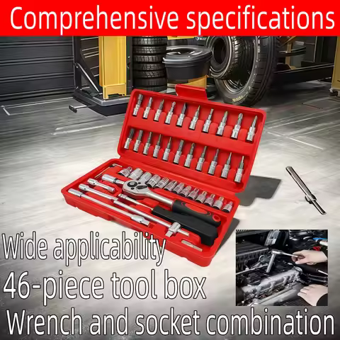 46pcs Motorcycle Socket Ratchet Wrench Set 1/4 Inch Drive Auto Bicycle Vehicle Repair Tool Kit for M