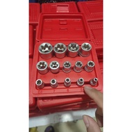 14-Piece E-Torx Star Head Block Set E4-E24 CR-V Steel Nickel Plated Rustproof Remove Engine Nuts Ple