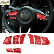 8PCS For Mazda CX-5 2017-21 Red Alloy Interior Steering Wheel Button Cover Trim