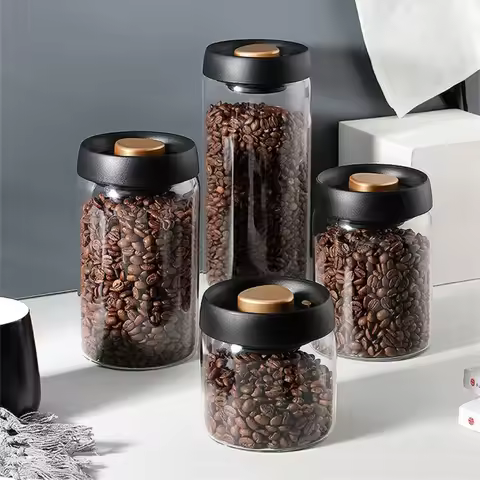 1pc Coffee Beans Vacuum Sealed Tank Household Glass Food Storage Tank For Moisture-proof Air Extract