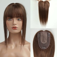Remy สีน้ําตาลสีบลอนด์ Ombre 14 นิ้ว 100% Human Hair Topper คลิปใน Hairpiece กับ Bangs Real Hair Ext
