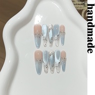 Press on nails handmade [Koi Light] Summer Flashing Elf Dream Blue Irregular Cat's Eye Ice Transpare