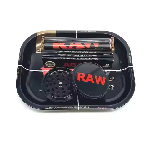 18x12.5cm Metal Tobacco Rolling Tray 6pcs Kit 60MM Plastic Herbal Grinder Set 110mm Rolling Machine 