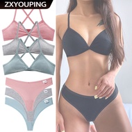ZXYOUPING Women Bra Panty Set Cotton Underwear Sexy Bikini Thong Bra Set