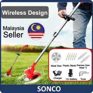 SONCO12V Lithium Battery Cordless Grass Trimmer Lawn Mower Electric Mesin Rumput Grass Cutter
