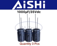 1000uf 35v คาปาซิเตอร์ 1000uf35v Capacitor 35v1000uf 1 ชุด มีจำนวน 3 ชิ้น ของแท้