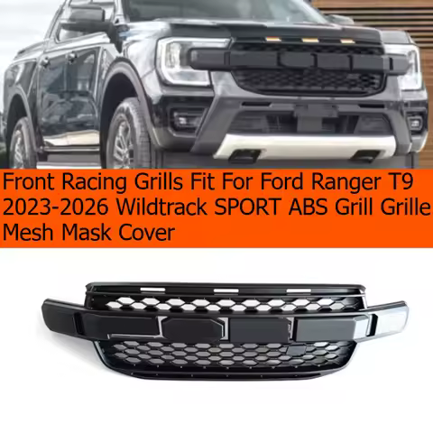 Front Racing Grills Fit for Ford Ranger T9 2023-2026 Wildtrack SPORT ABS Grill Grille Mesh Mask Cove