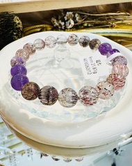 天然多礦星閃彩超七水晶9mm21.81g帶彼岸花三輪骨幹水晶黑超七