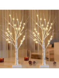 24LED白樺樹人造樹枝樹，桌上型聖誕樹燈，情人節裝飾，復活節樹，電池USB雙操作，可用於室內臥室聖誕派對婚禮節日母親節家庭DIY裝飾（暖白色）