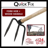 QuickFix Canterbury Fork Cangkul 3 Tiga Mata With Wood Kayu Handle Set Three Eye Fork Hoe Heavy Duty