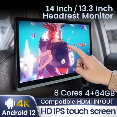 13.3/14" Car Headrest Monitor Display IPS Android 12 2G+32G/4G+64G/8G+128G Touch Screen For Car Rear