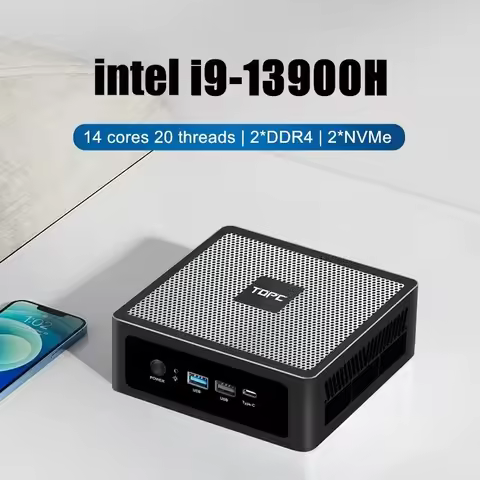 TOPC Mini PC 13th Gen Intel Core i9 13900H i7 13700H i5 2xDDR4 2xNVMe 2xLAN Win11 Pro Desktop Gamer 