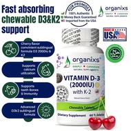 Organixs Halal Natural Vitamin D3 2000iu With K2-75 mcg With Cherry Flavor, Vitamin D