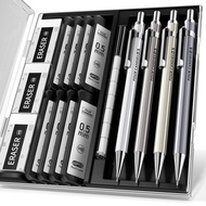 Four Candies 0.5mm Metal Mechanical Pencil Set (with Case) - 4 Pieces, HB Lead Refill, Eraser Includ