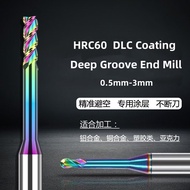 1pc Deep Groove End Mill 0.5mm-3mm with 2 flutes/3 flutes HRC60  DLC Coating Micro-diameter CNC Long