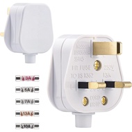 UK 13A Fused 3 Pin Rewireable 250V White Plug - 13A UK 250V Electrical Plug - UK 3 pin 13A Plug