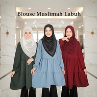 SARAH BLOUSE RUFFLE LABUH MUSLIMAH || Ada Zip Depan ironless Size: S-7XL Viral Women Blouse Cey Tops