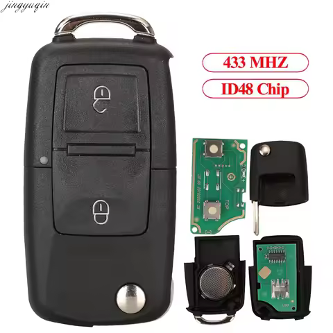 Jingyuqin Remote Control 434MHZ ID48 Chip Tranponder Car Key For VW MK4 Seat Altea Alhambra Ibiza 1J