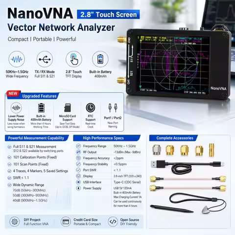 Initial Version 50KHz-1.5GHz NanoVNA Tester Network Antenna Analyzer with SD Card Slot Built-in Batt
