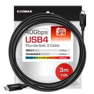 Edimax USB4 Active USB-C Cable, 10 Ft / 3 Meter, Thunderbolt 3, 5K Video, 40Gbps and 240W USB-PD, fo