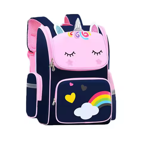 Unicorn Pattern Shoulder's Backpack School Bag Navy Pink Purple For Backpack Waterproof Schoolbag Ka